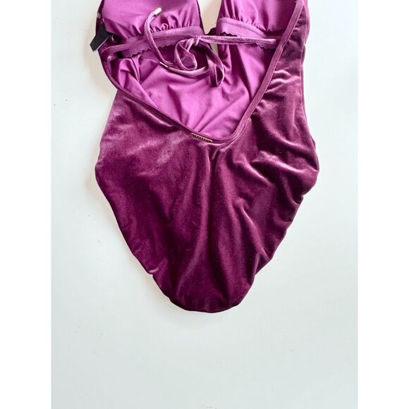 LAUNDRY BY SHELLI SEGAL Purple Velvet Plunge V-Neck One Piece Swimsuit, Size M/L - Picture 9 of 13